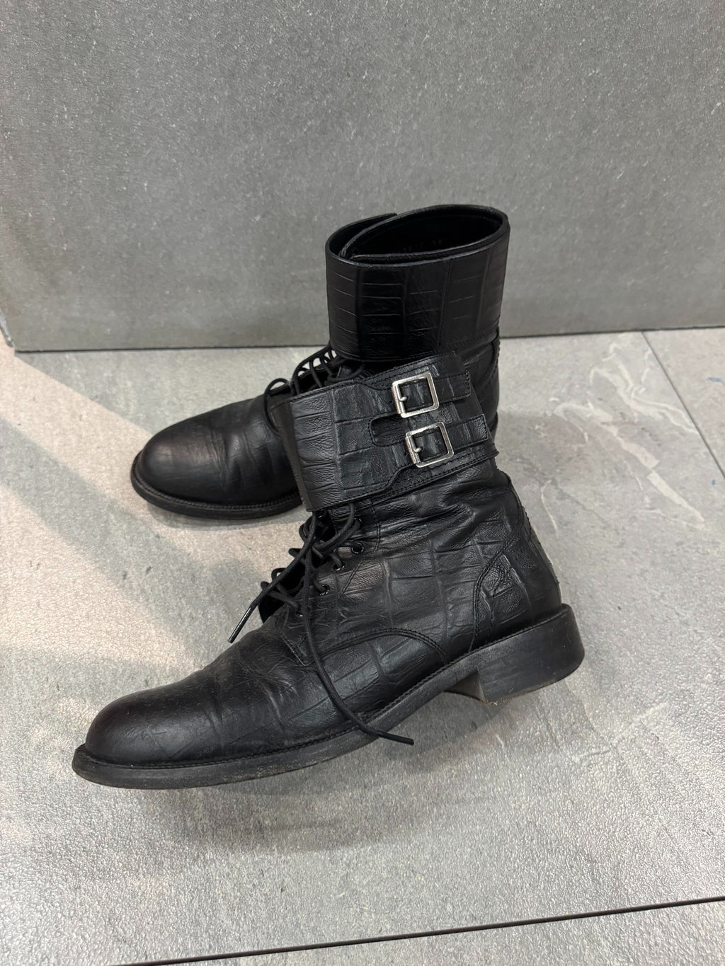 Saint Laurent FW15 Crocodile Skin Combat Boots by Hedi Slimane