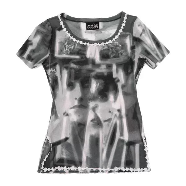 Jean Paul Gaultier Vintage Grey Portrait Mesh Top