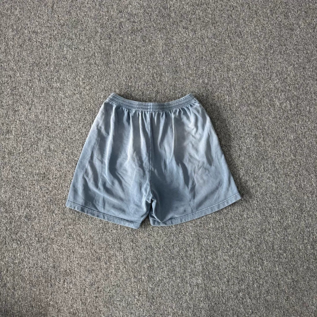 Balenciaga washed blue letter logo stretch waist casual shorts