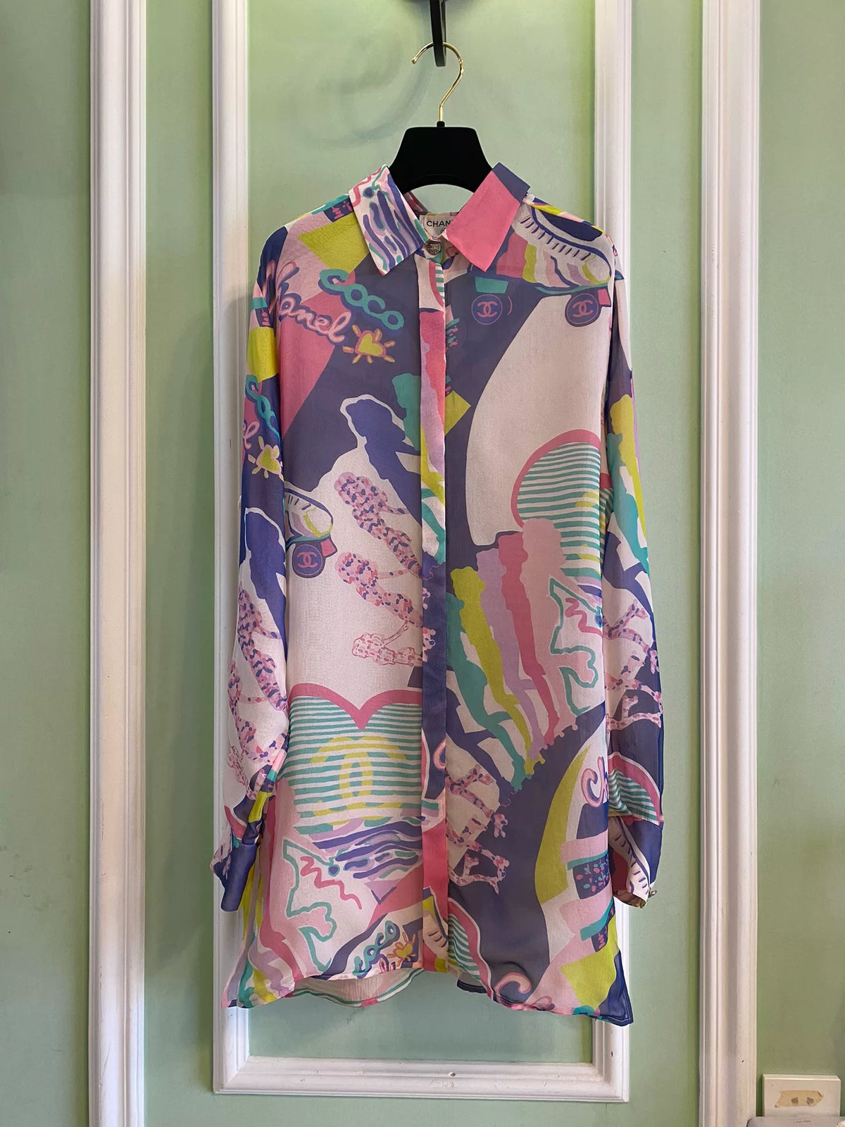 Chanel Multicolor Print Silk Shirt