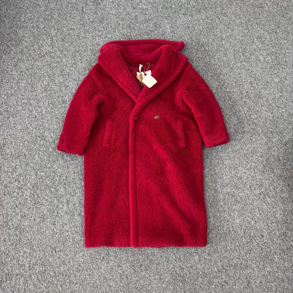 MaxMara red Year of the Rabbit limited edition silk alpaca wool teddy coat