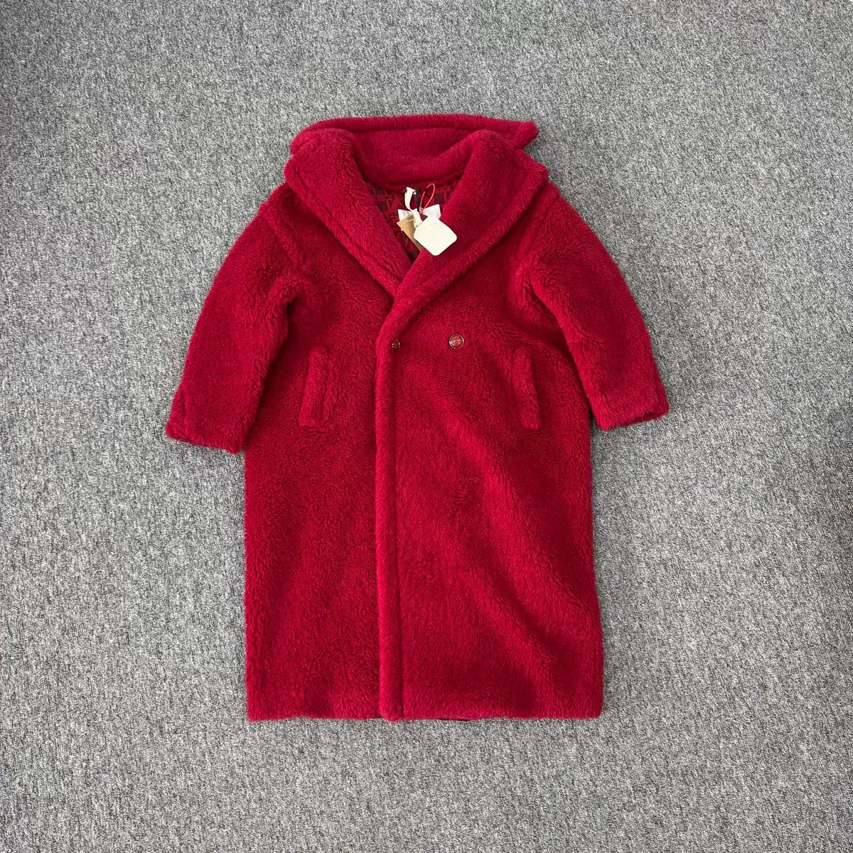 MaxMara red Year of the Rabbit limited edition silk alpaca wool teddy coat