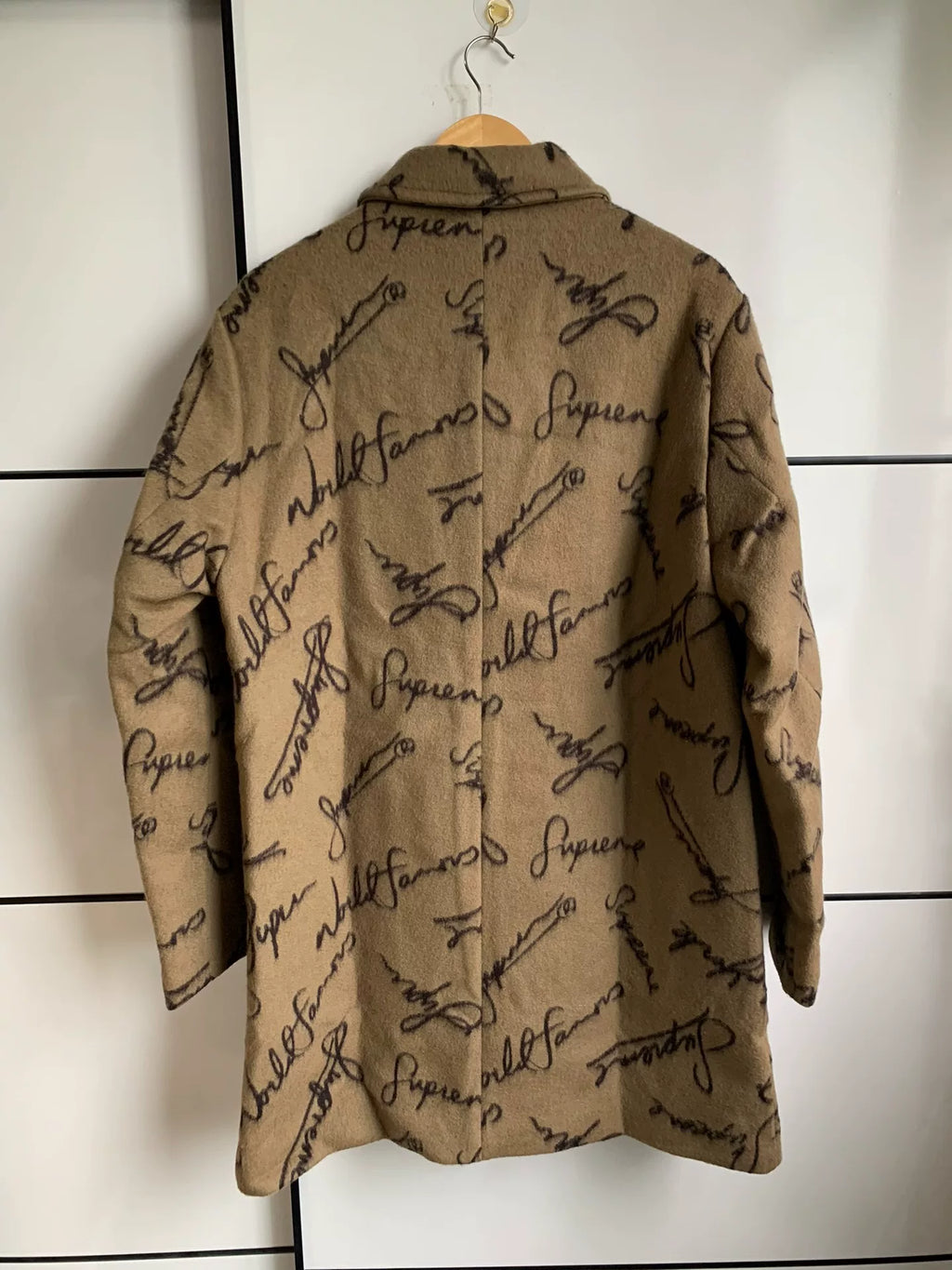 Supreme Script Logos Brown Wool Coat
