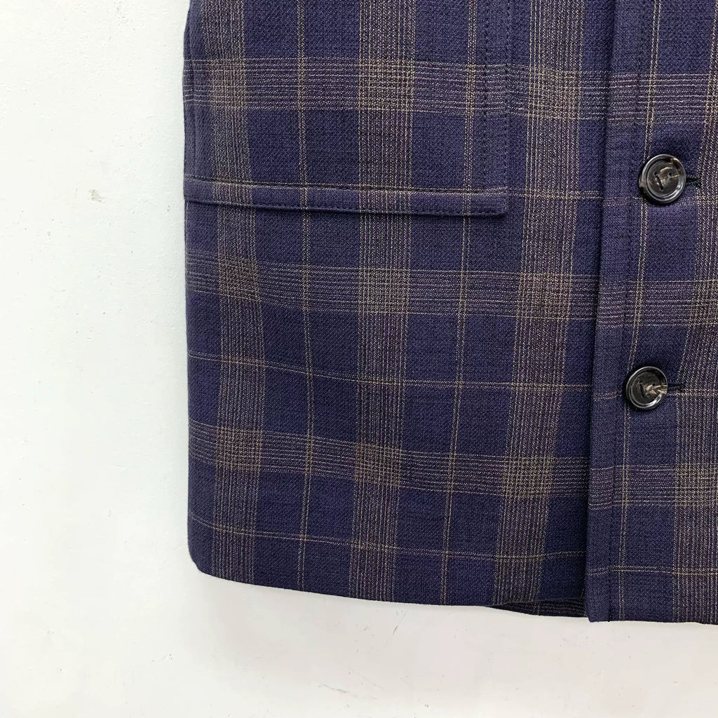 Bottega Veneta Color-Block Plaid Cotton Single-Breasted High-Waist A-Line Mini Skirt