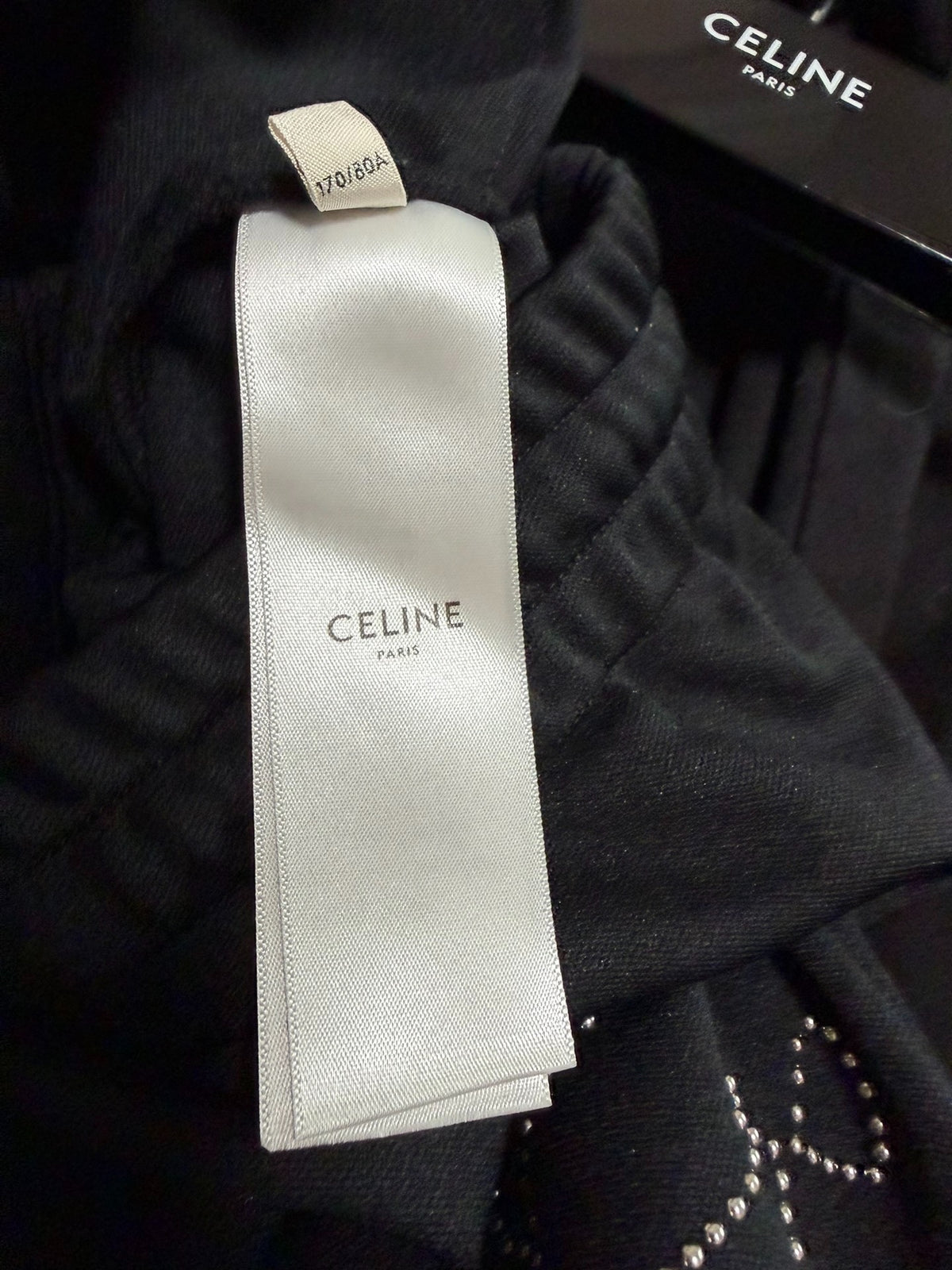 Celine FW22 Rivet Vertical Logo Wide Leg Pants by Hedi Slimane