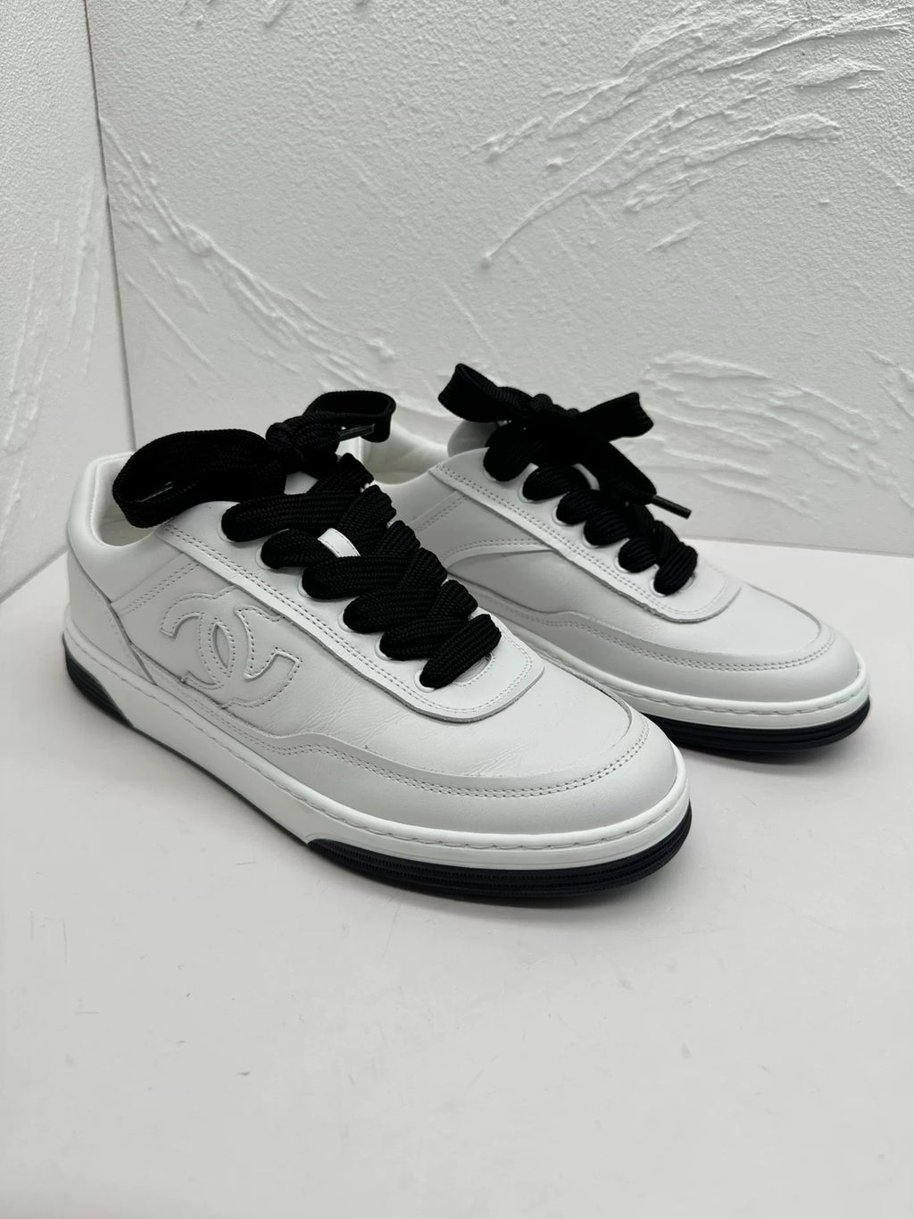 Chanel Black & White Double C Logo Low-Top Sneakers