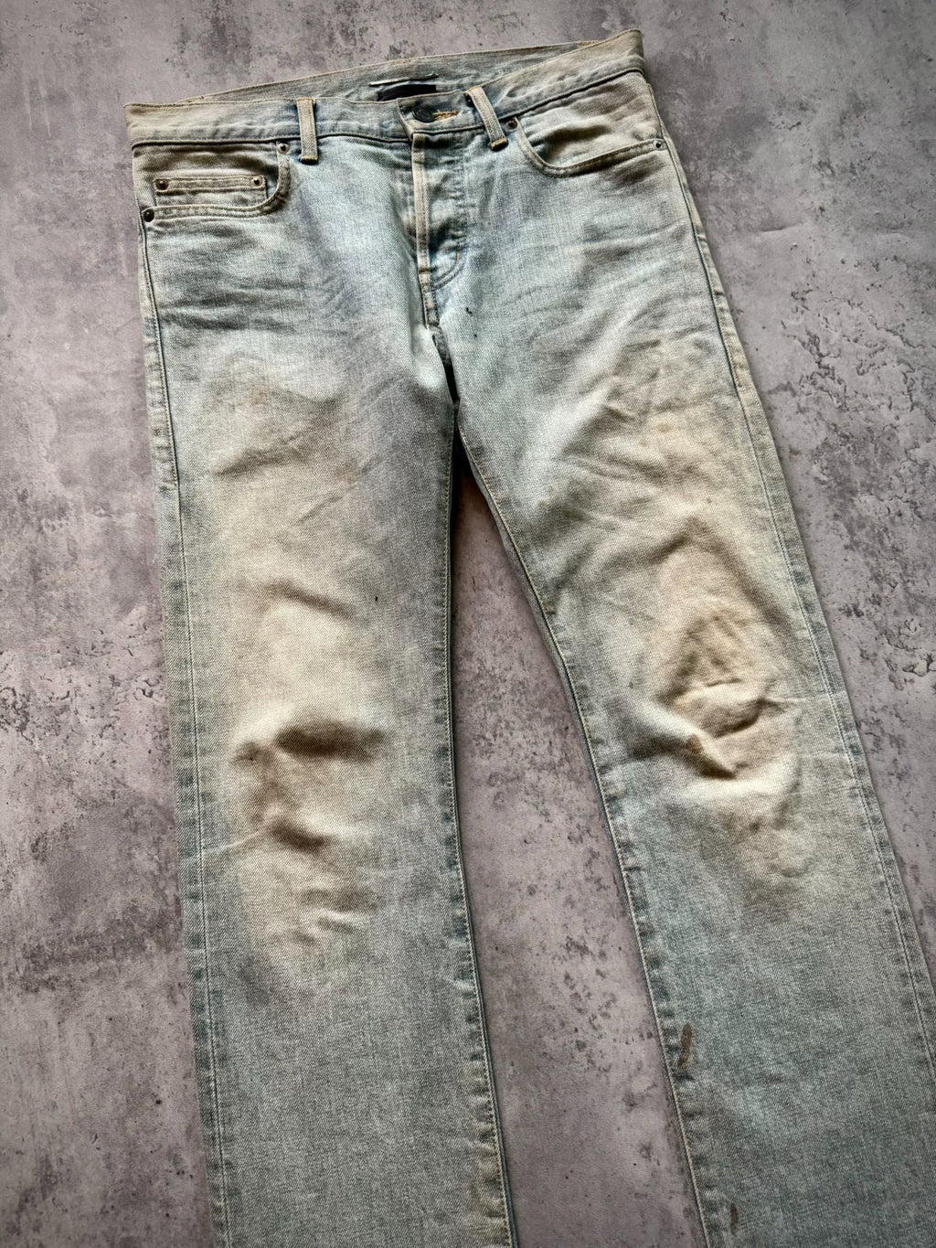 Saint Laurent Paris 13SS D01 Ice Blue Mud Dye Distressed Jeans by Hedi Slimane