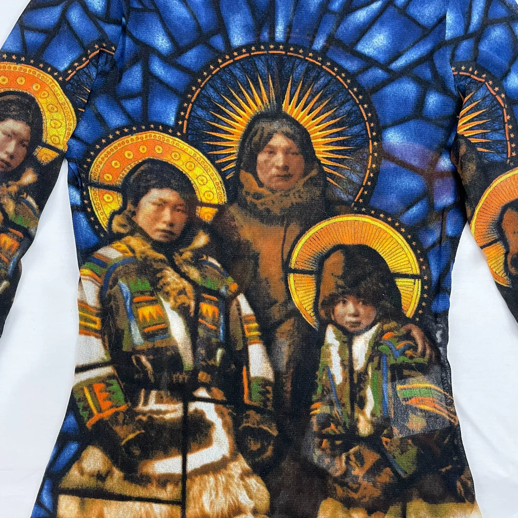 1998 Fall/Winter Jean Paul Gaultier Inuit Saint Stained Glass Mesh Tattoo Top