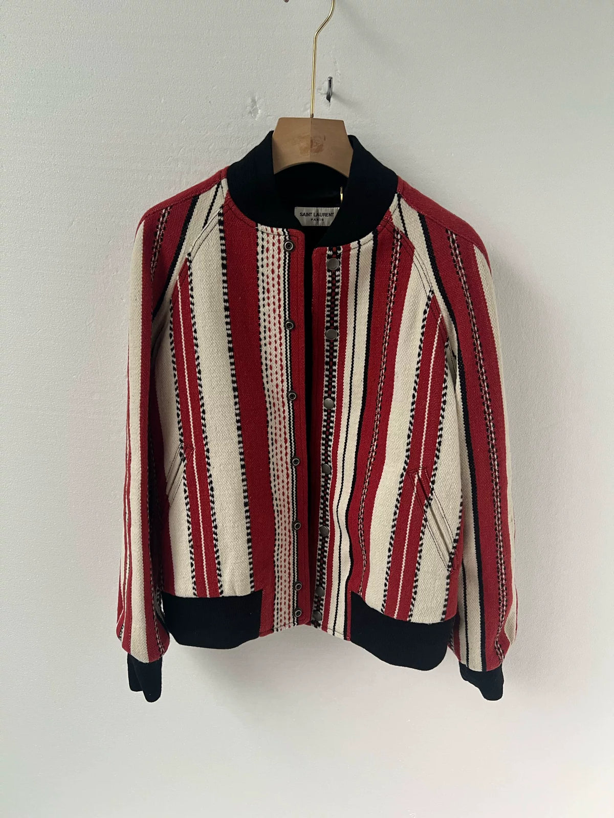 Saint Laurent Red White Color-Block Baseball Jacket