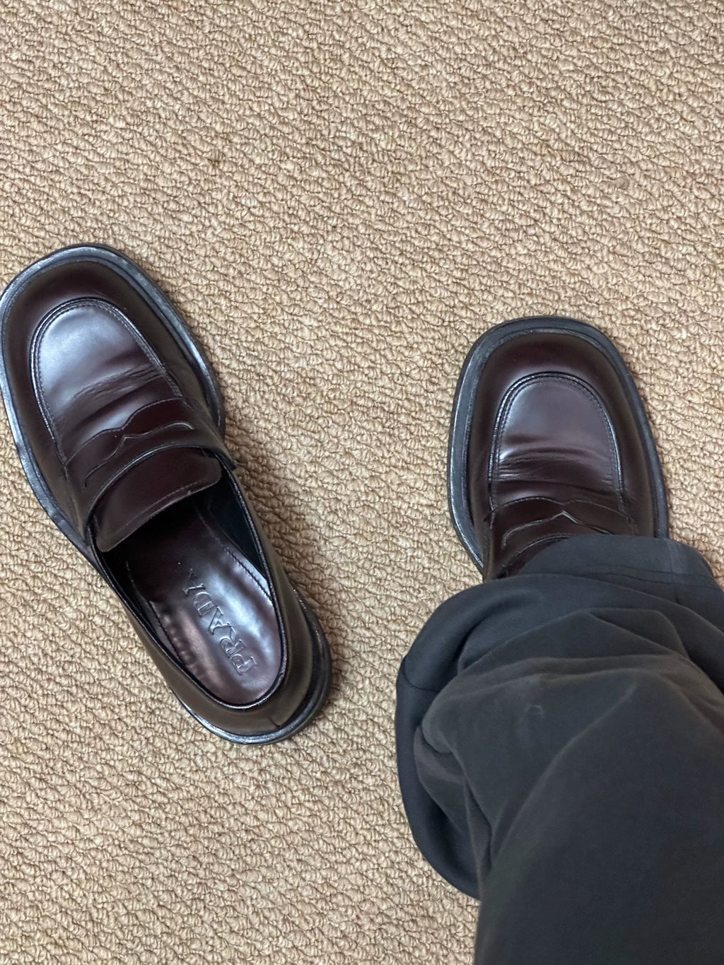 Prada Frankenstein Square-Toe Burgundy Loafers