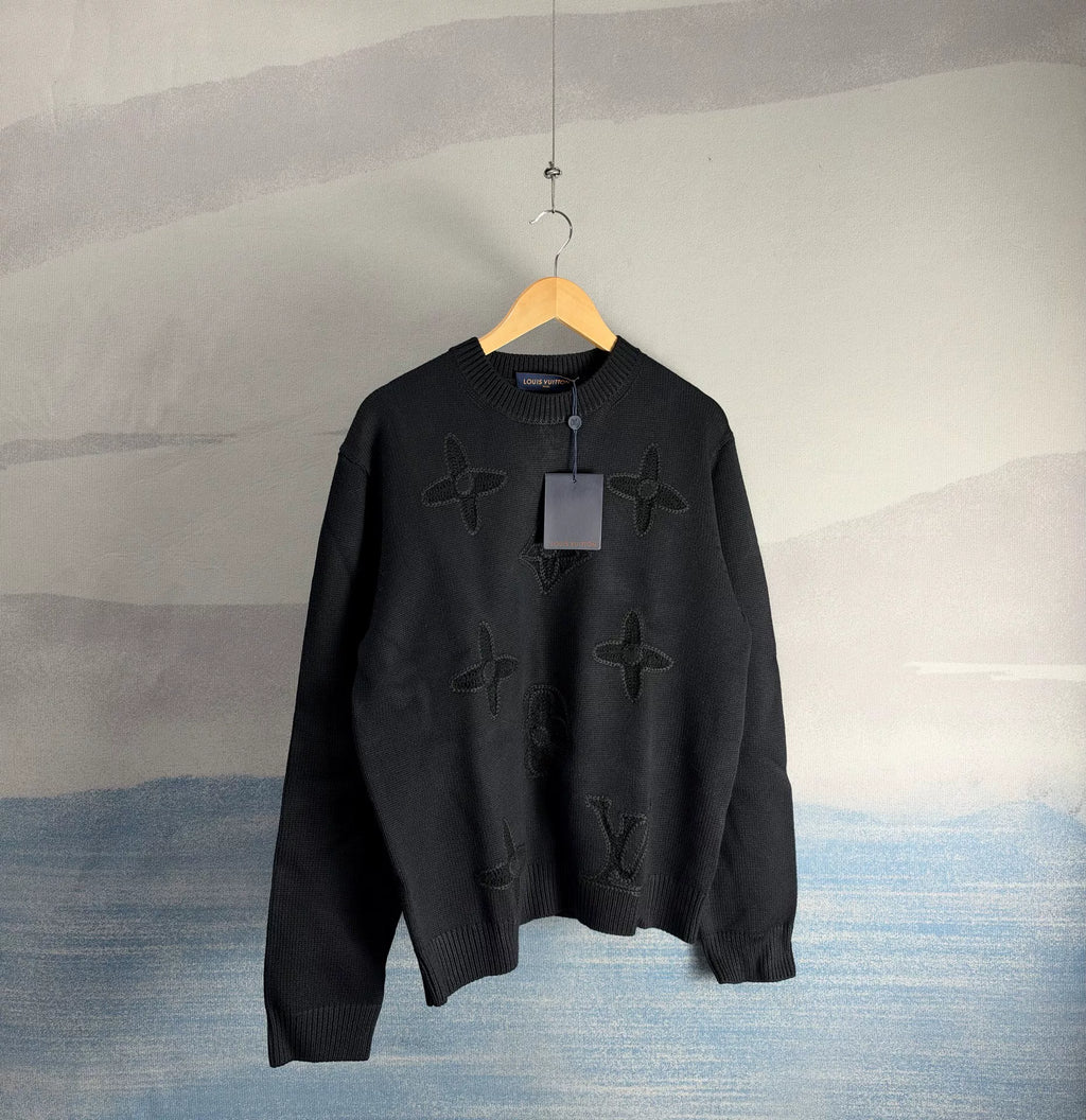 Louis Vuitton SS26 Black Floral Embroidered Sweater