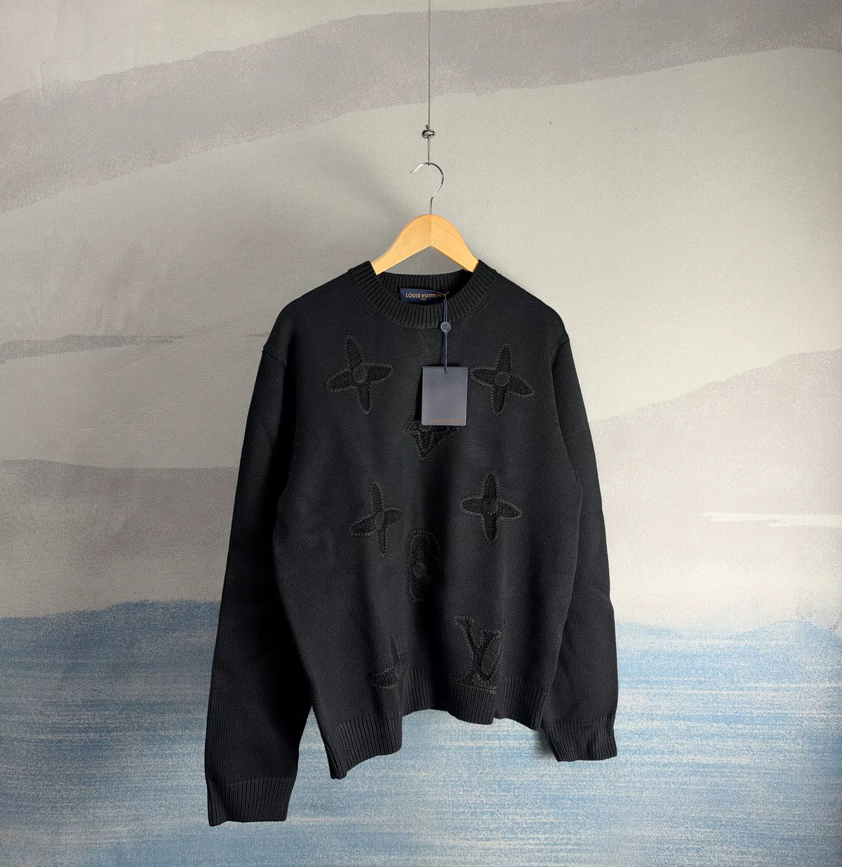 Louis Vuitton SS26 Black Floral Embroidered Sweater