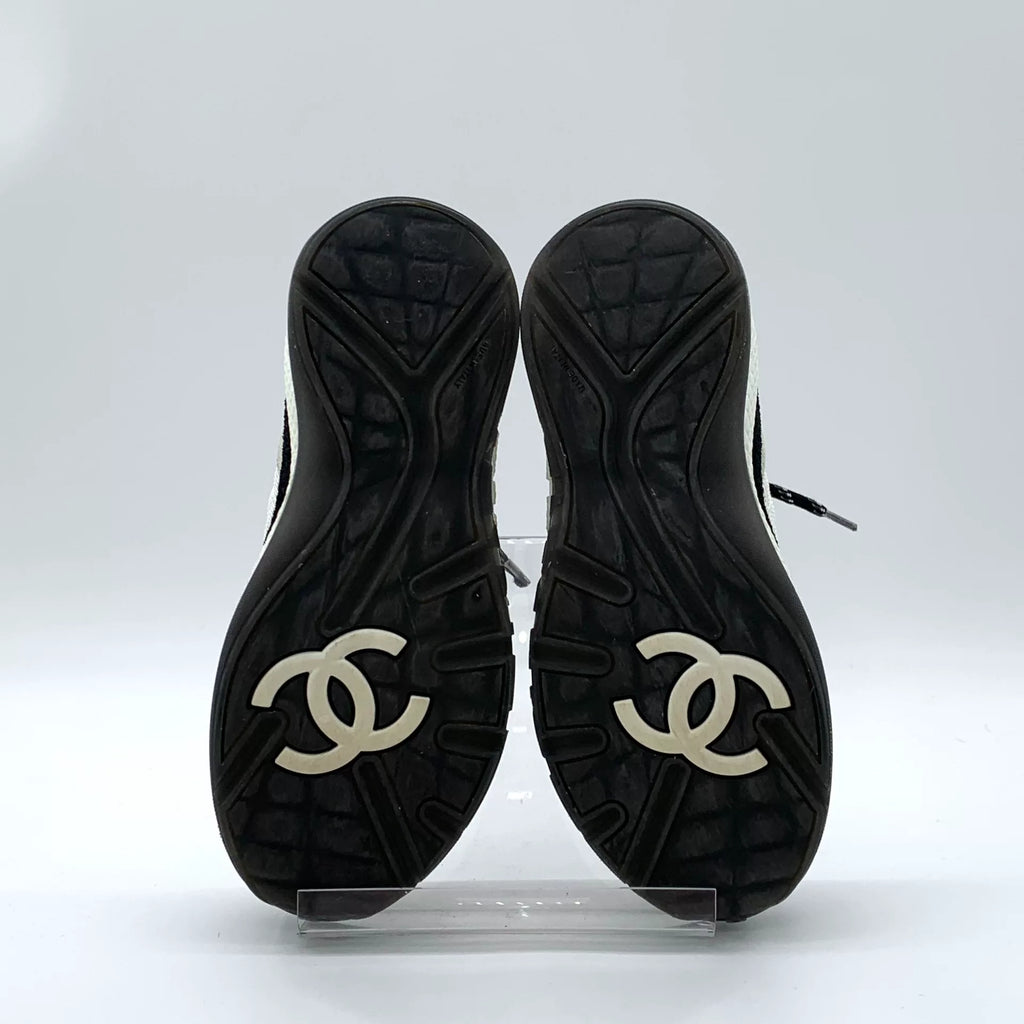 Chanel Grey Diamond-Quilted Double C Lace-Up Sneakers