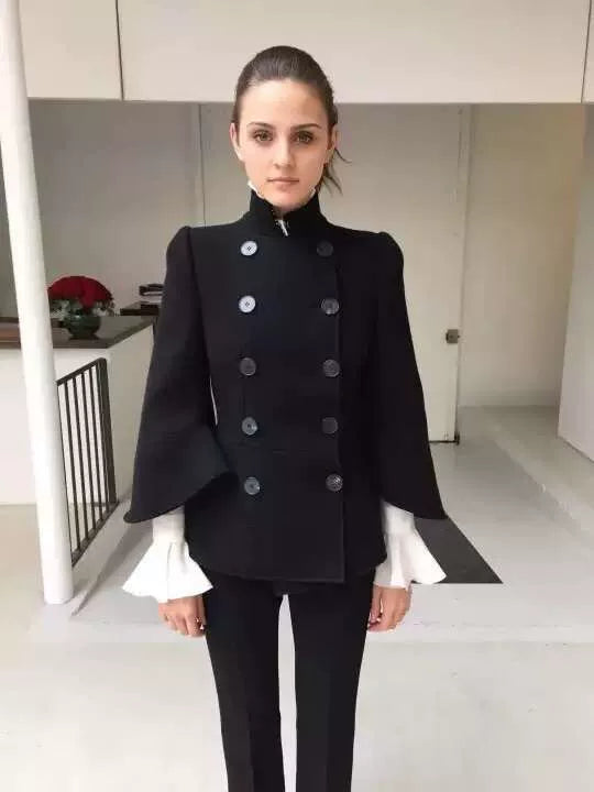 Alexander McQueen FW15 Black Bell Sleeve Floral Skirt Wool Coat