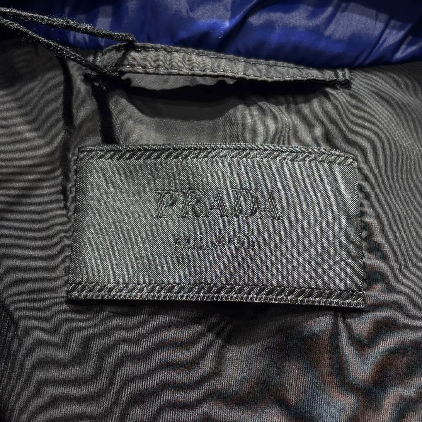 Prada Down Jacket Sleeveless Metallic Triangle Logo Stand Collar Navy Vest