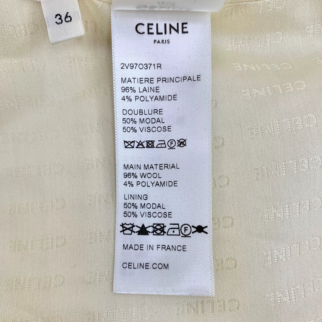 Celine Beige Gold-Button Wool Collared Single-Breasted Short Sleeve Boucle Jacket