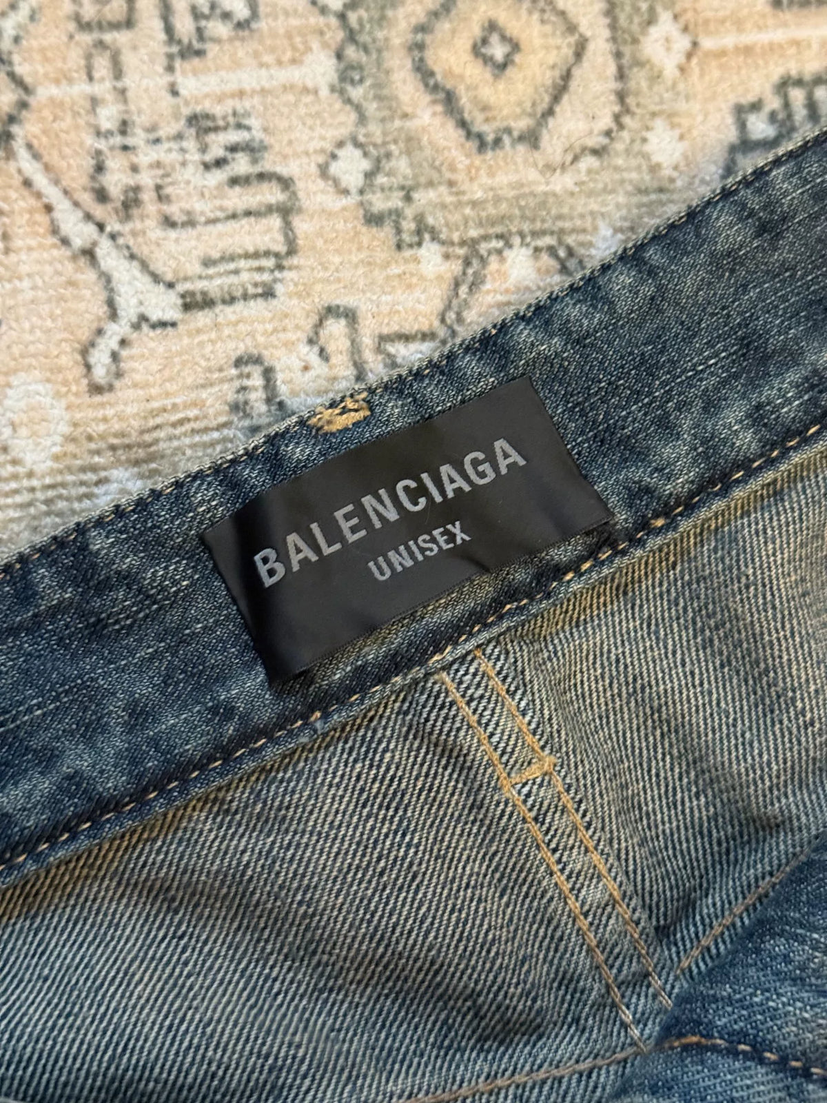 Balenciaga Multi-Element Rhinestone Graffiti Mud-Dyed Distressed Destroyed Jeans