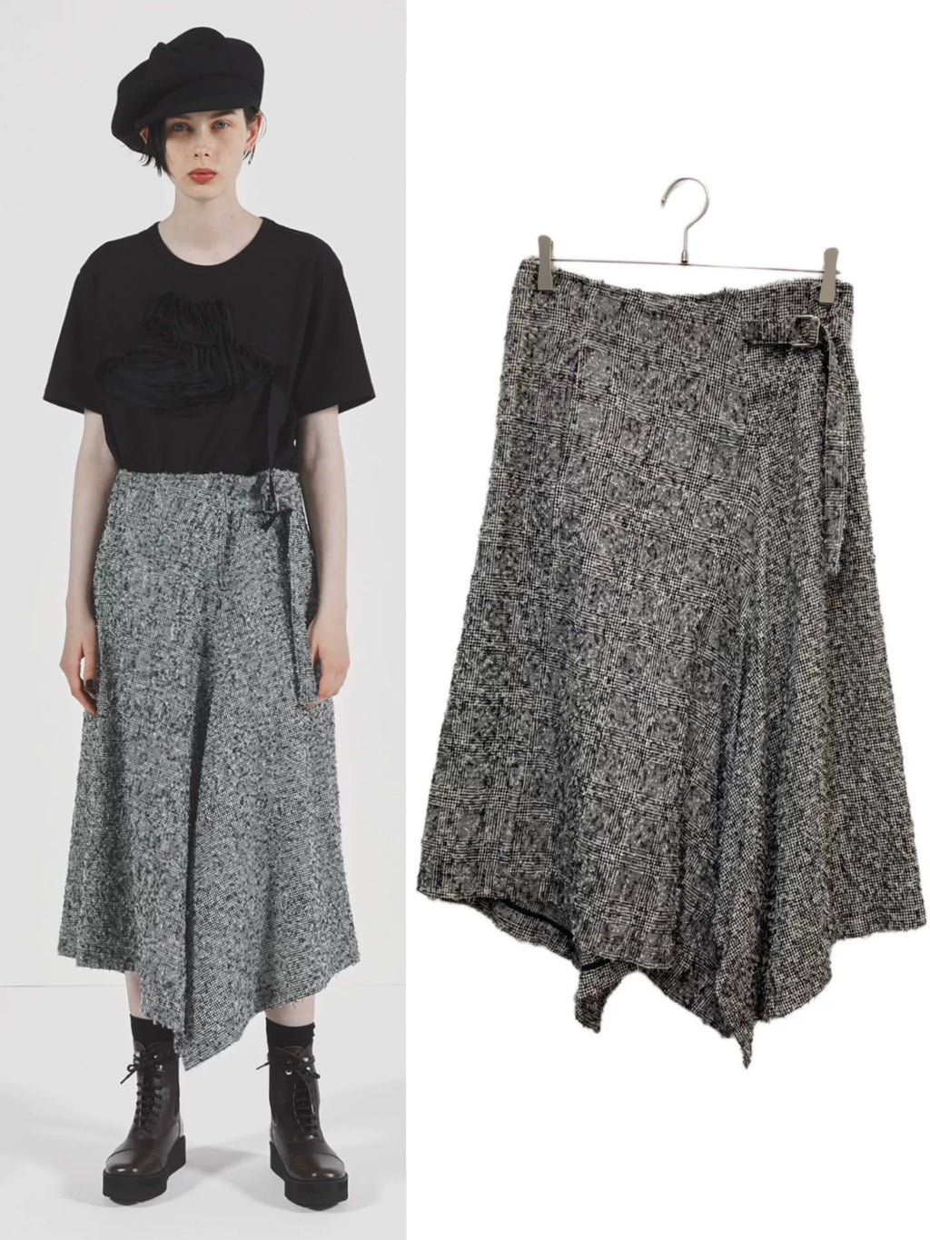 Y's Yohji Yamamoto AW20 Houndstooth Irregular Skirt