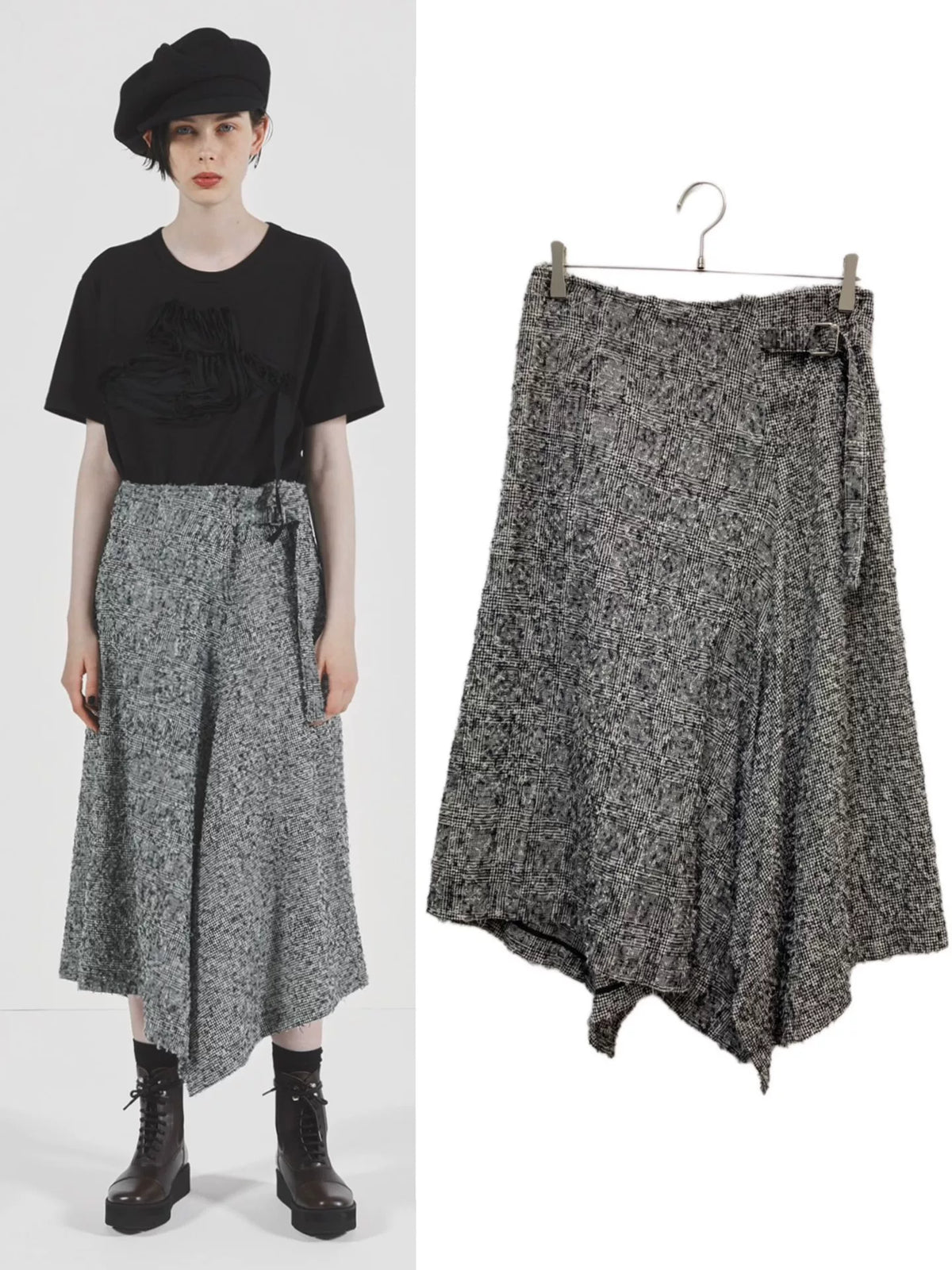 Y's Yohji Yamamoto AW20 Houndstooth Irregular Skirt