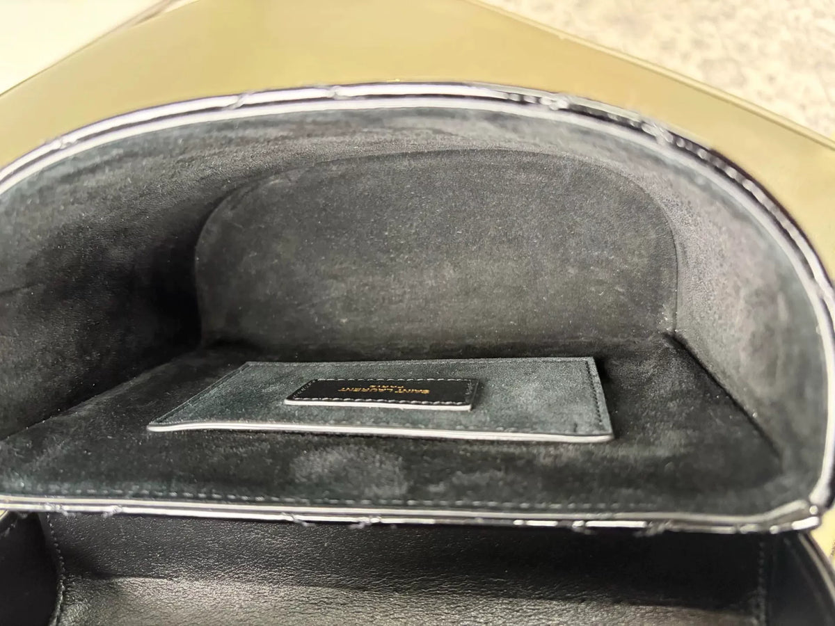 Saint Laurent Black Gold Buckle Quilted Patent Leather Box Bag