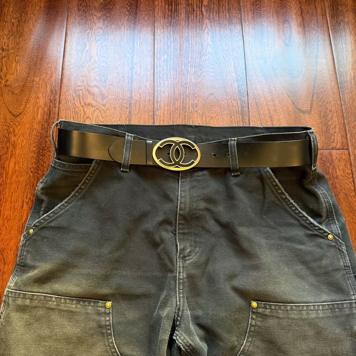 Chanel Black Patent Leather Double C Belt