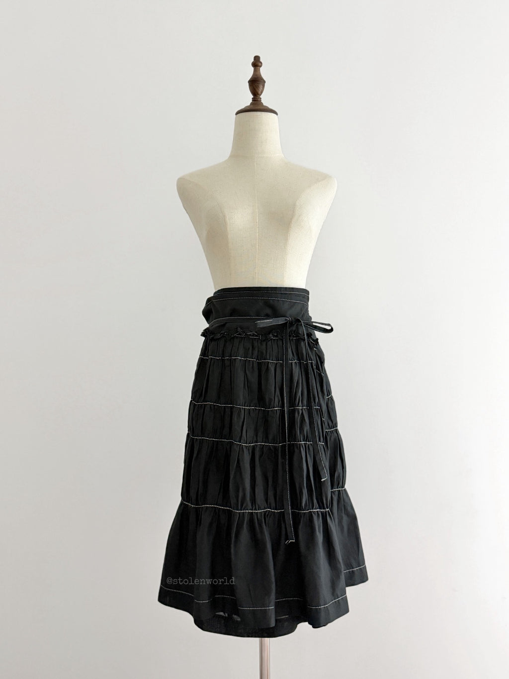 Comme Des Garcons Cotton Linen Ruched Tie-Wrap Silver Skirt - Devines