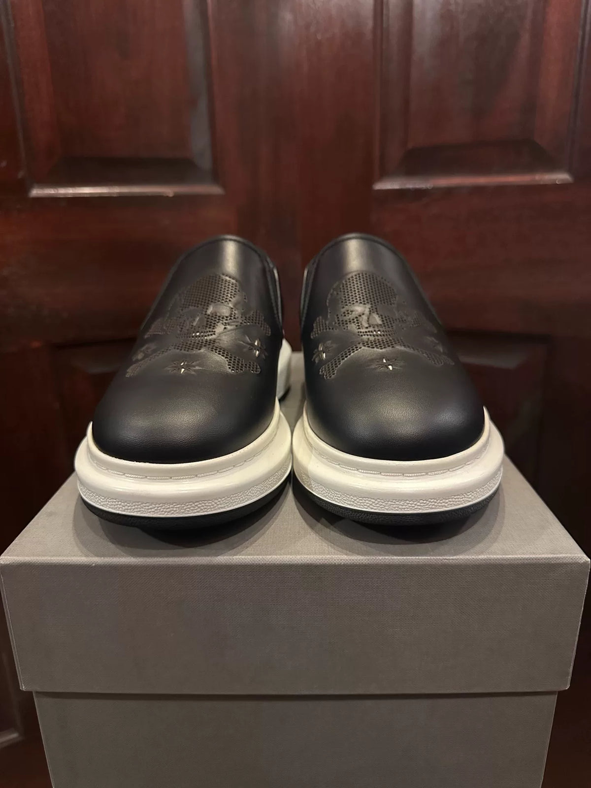 Alexander McQueen Black 3M Reflective Eight-Pointed Star Skull Chunky Sole Slip-On Sneakers