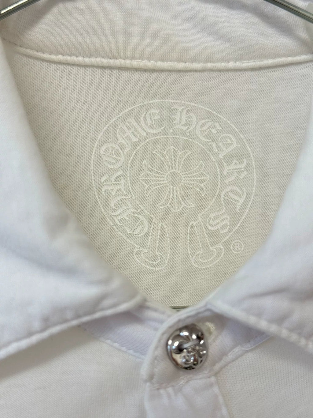 Chrome Hearts Heart Silver-Button Leather-Patch Polo Shirt