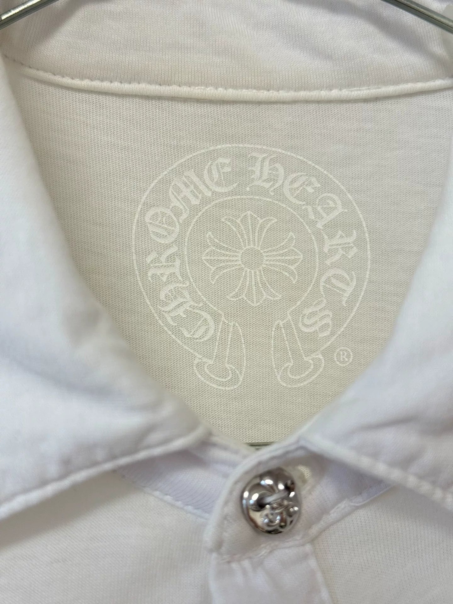 Chrome Hearts Heart Silver-Button Leather-Patch Polo Shirt