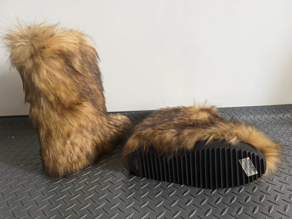 21AW CELINE HOMME Faux Fur Boots in Brown