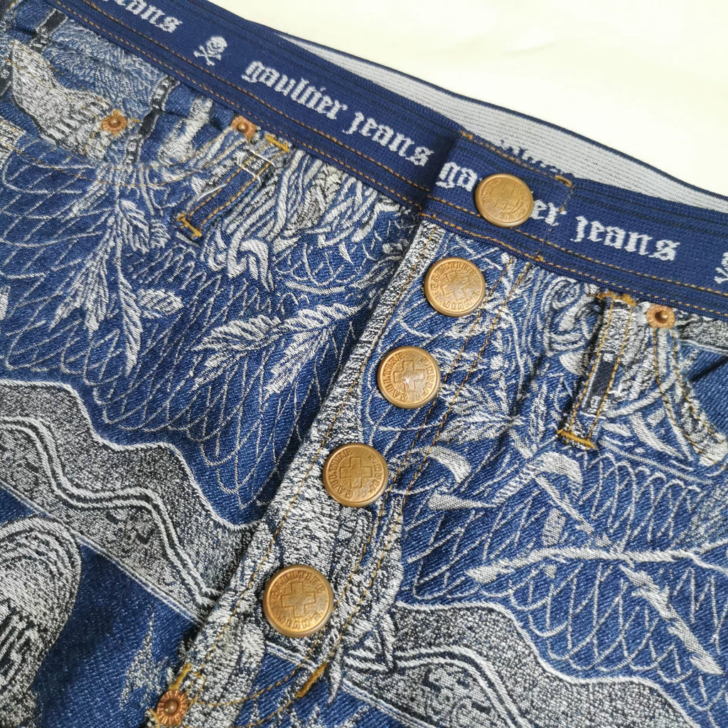 1994 Fall/Winter Jean Paul Gaultier Dragon Slayer Tribal Tattoo Jacquard Jeans