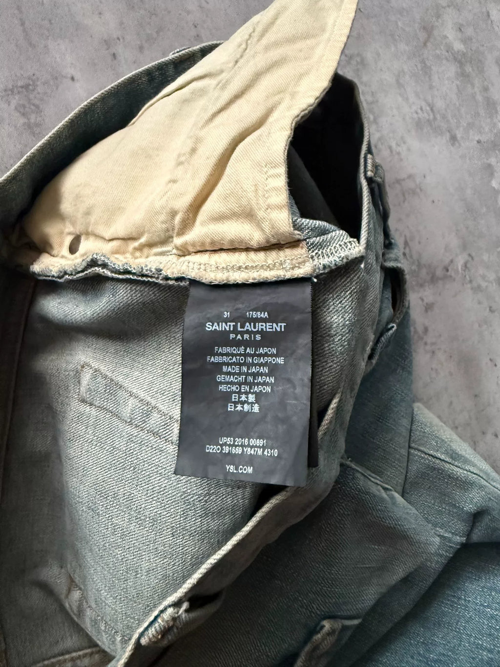 Saint Laurent Paris 16AW D02 Light Wash Distressed Ripped Denim Blue Jeans by Hedi Slimane