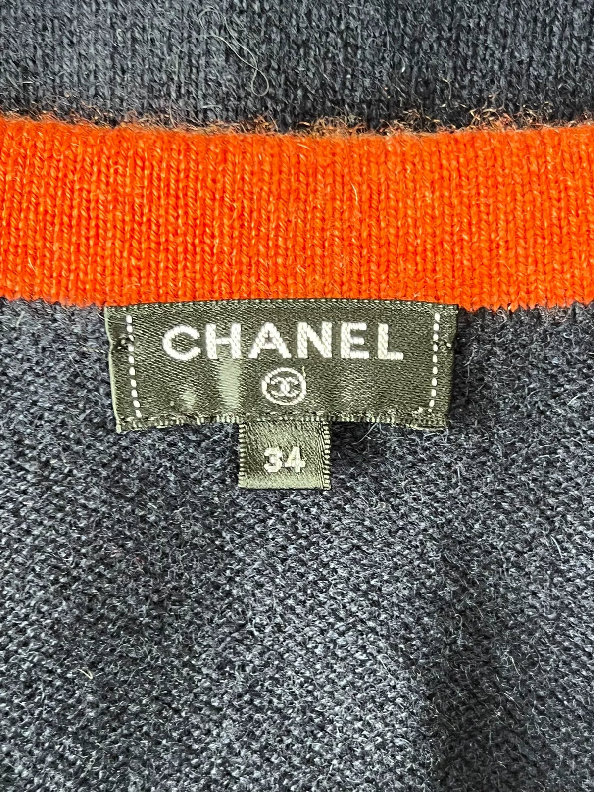 Chanel Cashmere Knit Orange Anchor Button Cardigan