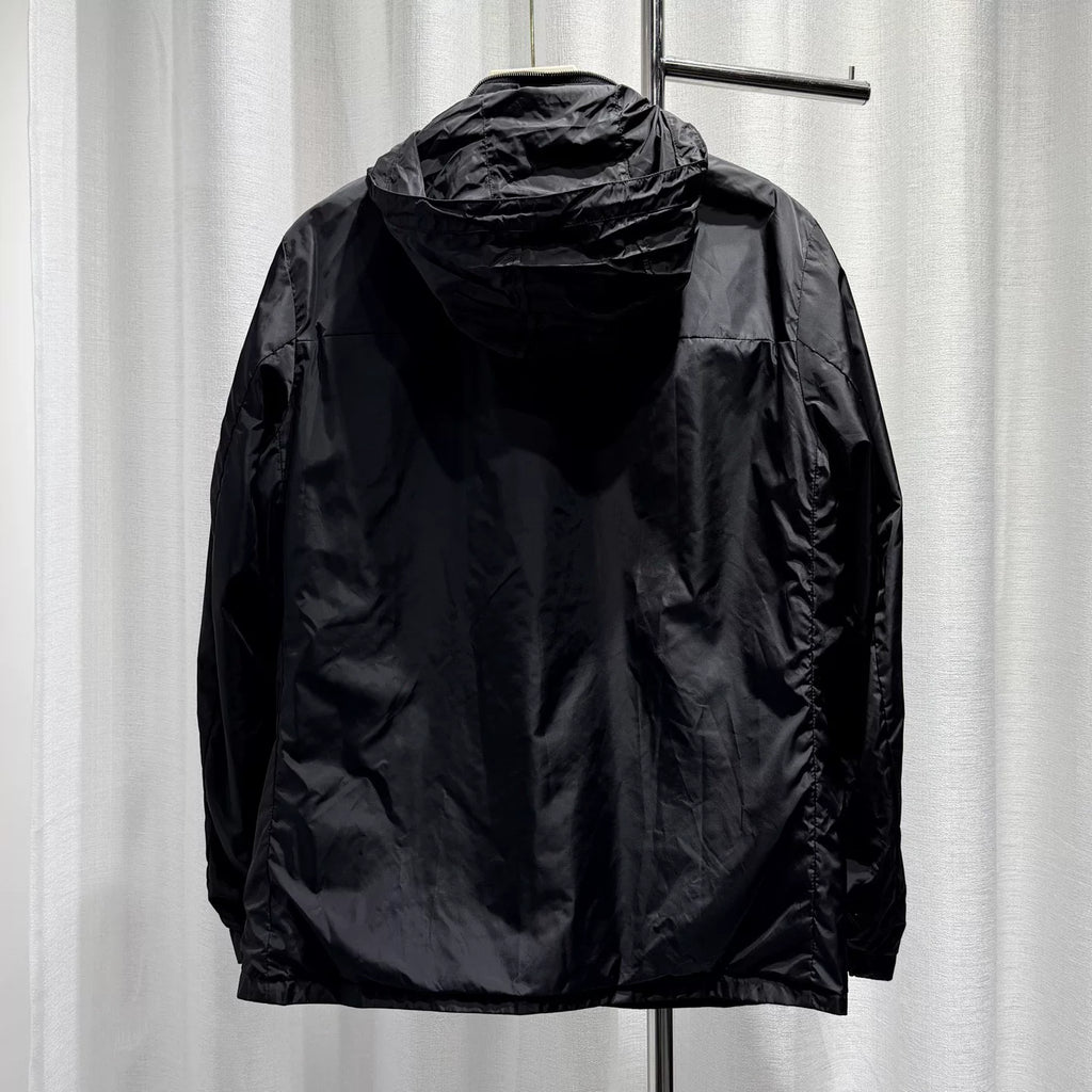 Prada Reversible Hat Metallic Triangle Logo Zip Black Jacket