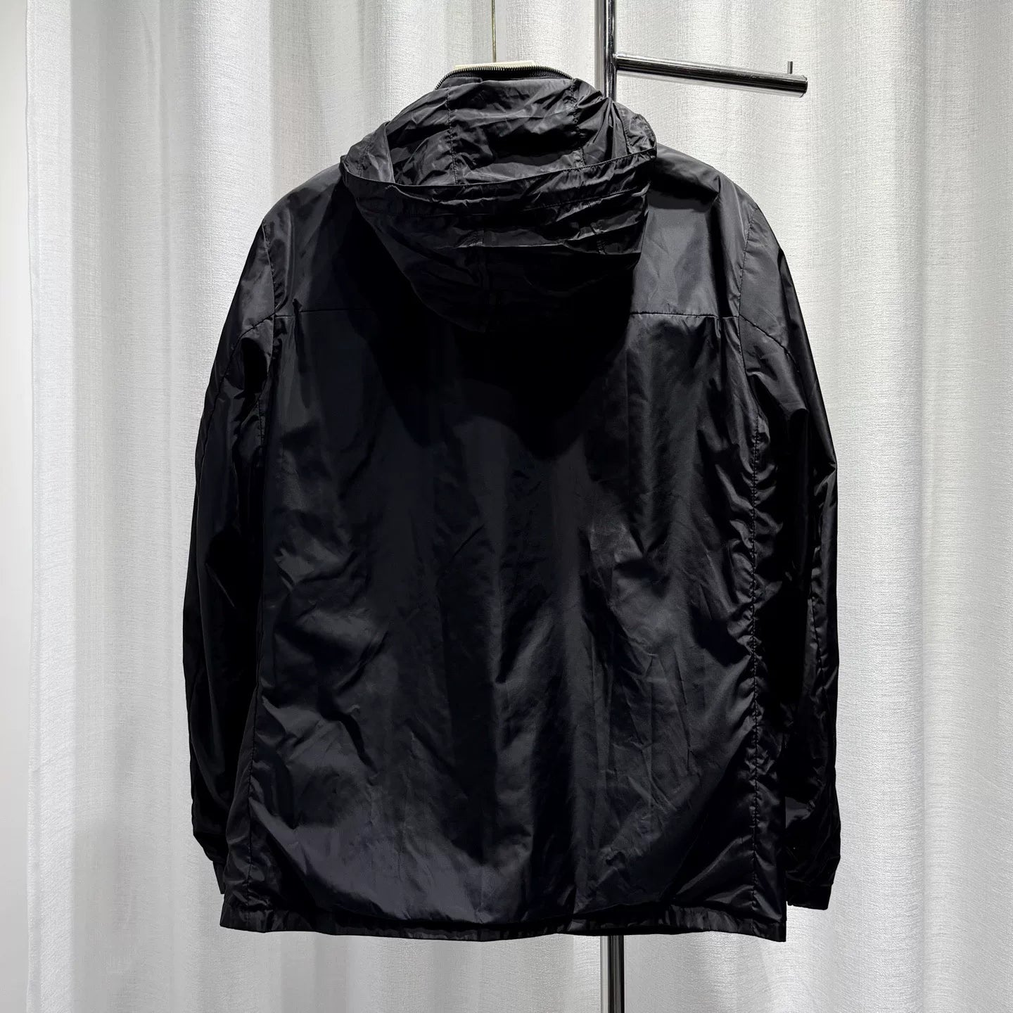 Prada Reversible Hat Metallic Triangle Logo Zip Black Jacket