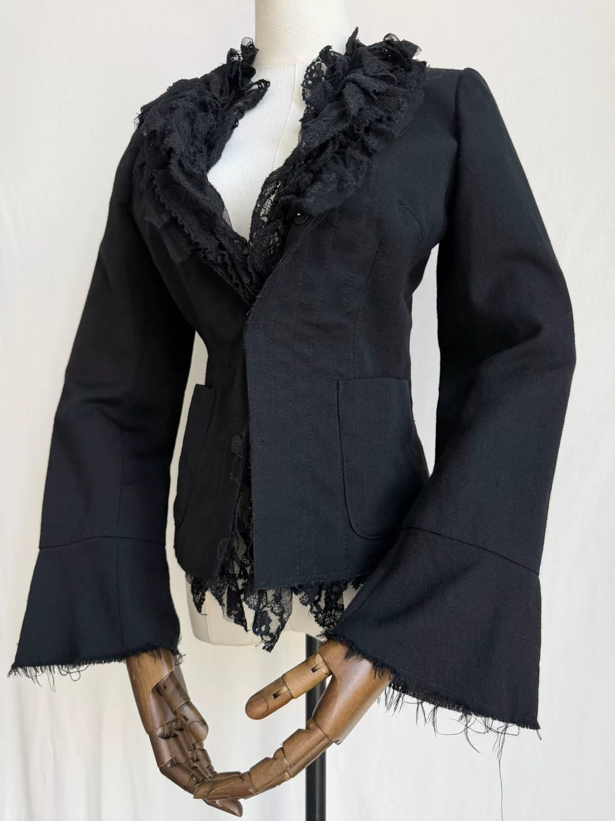 Junya Watanabe Black Stand-Collar Cinched Lace Wool Jacket