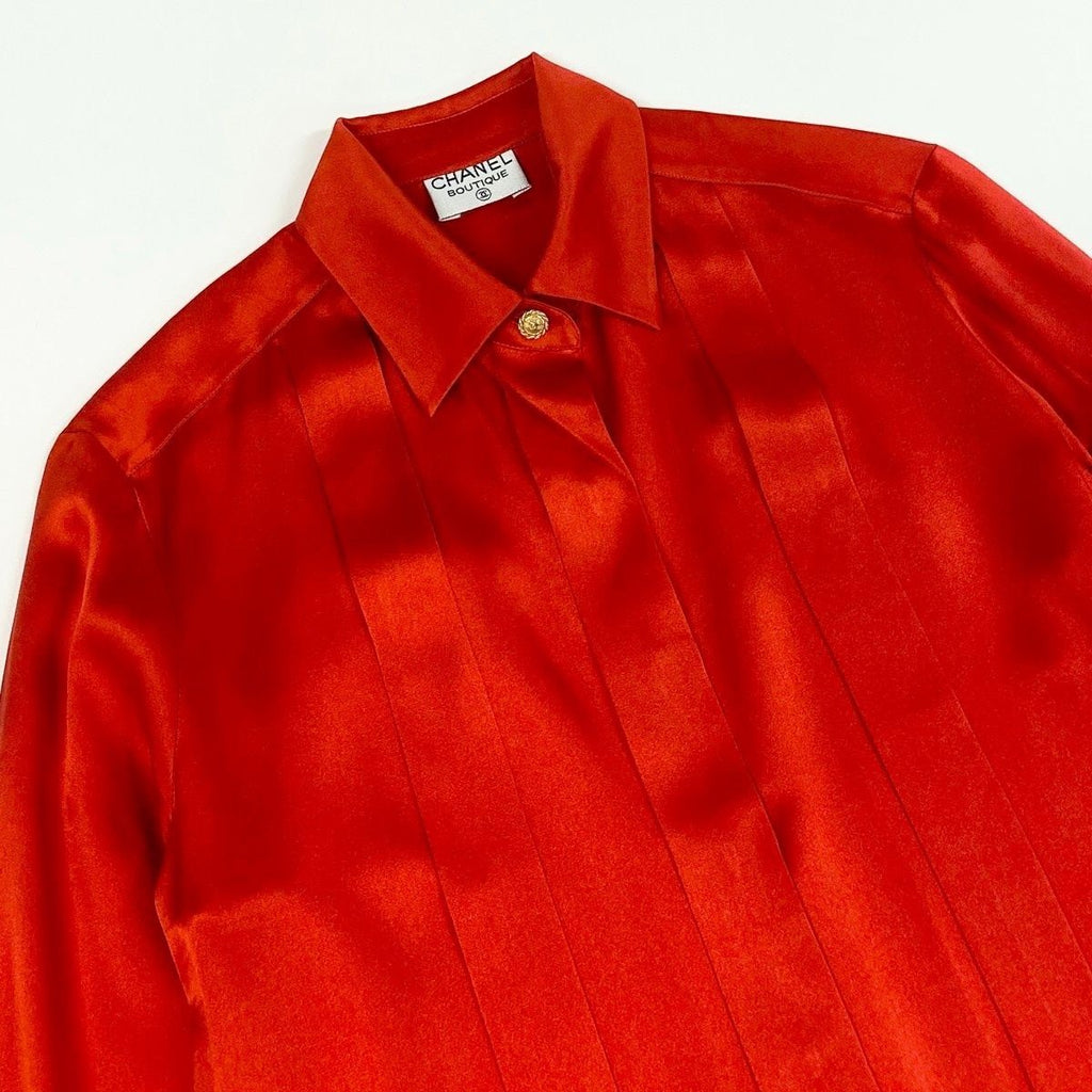 Chanel Red Gold Button Long Sleeve Shirt