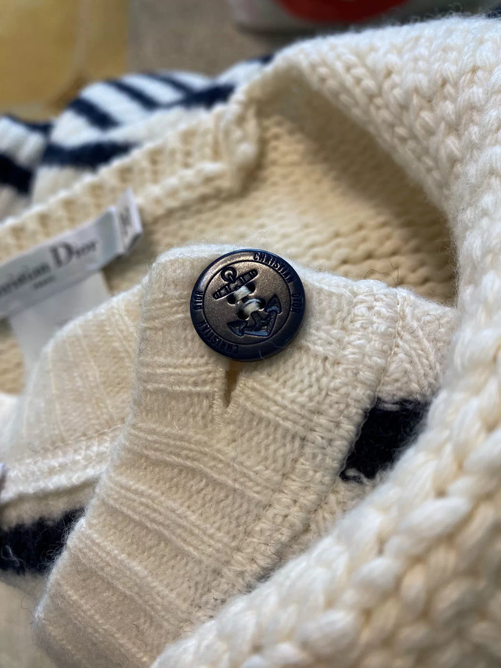 Dior Navy Blue Striped Wool Cashmere Sweater