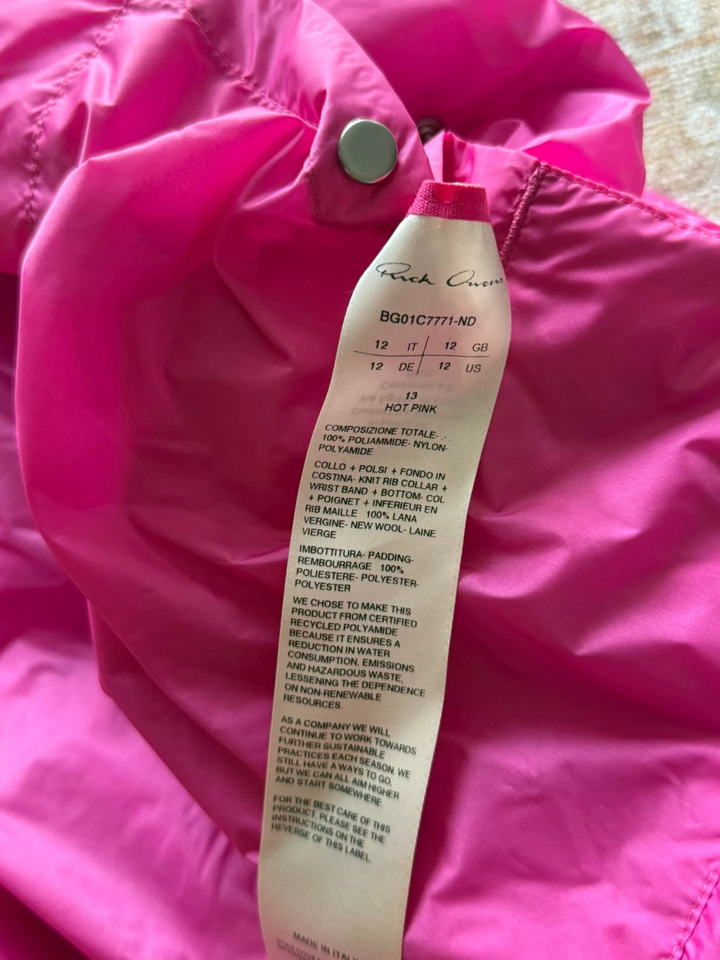 Rick Owens Pink Padded Jacket