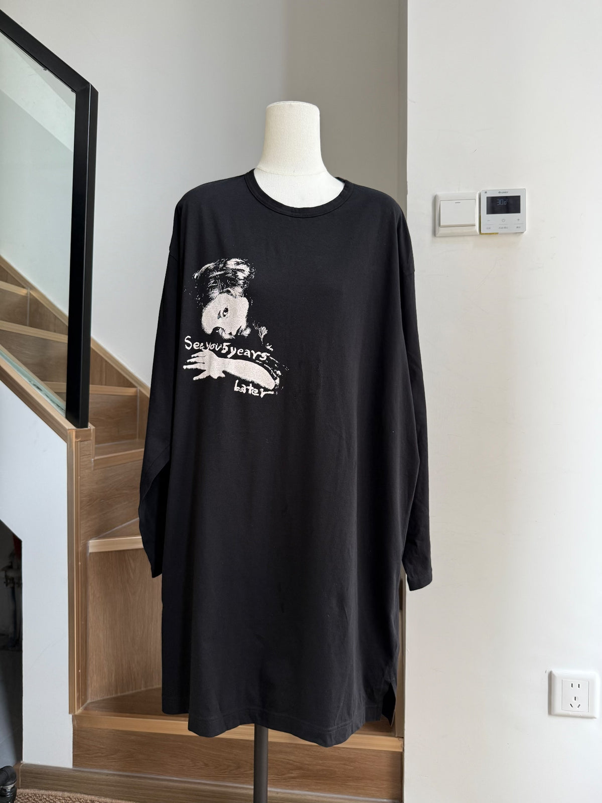 Yohji Yamamoto Black Print Cotton Long-Sleeve Top