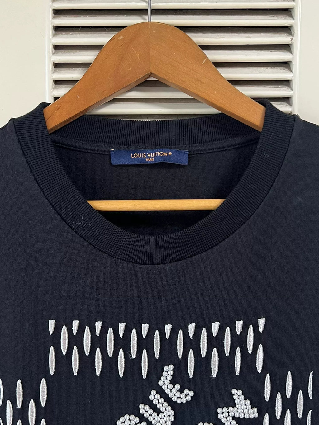Louis Vuitton LV SS24 Black Pearl Beaded Letter Short-Sleeve T-Shirt