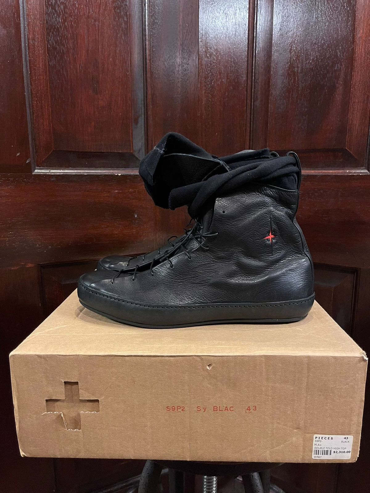 M.A+ Black Double Fold High-Top Leather Sneakers