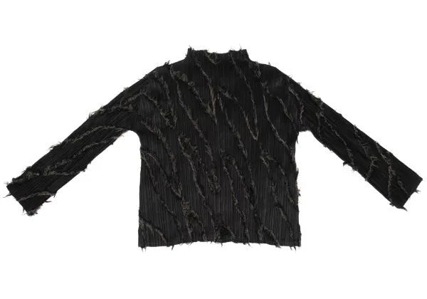 Issey Miyake Vintage Black Faux Fur Pleated Top