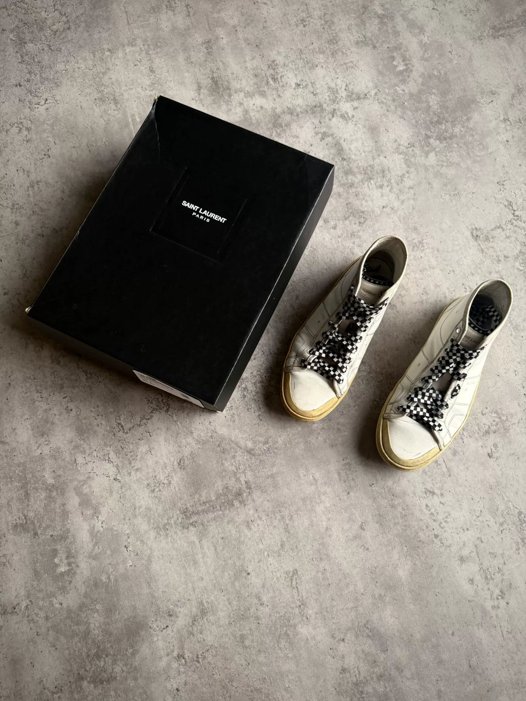 Saint Laurent 16SS SL/37M Checkered Lace Rivet High-Top Sneakers by Hedi Slimane