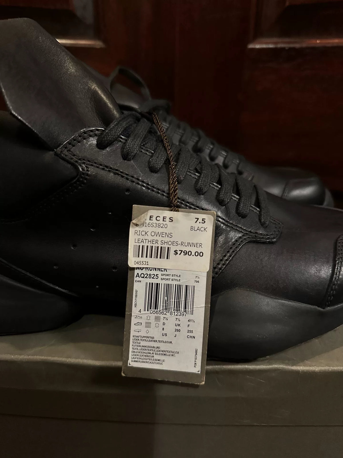 Rick Owens SS16 x Adidas Black Leather Runner Low Cut Sneakers