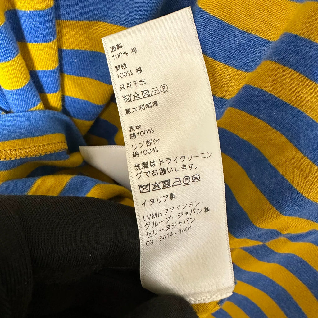 Celine Yellow Blue Stripe Arc de Triomphe Embroidered Cotton Short Sleeve Top