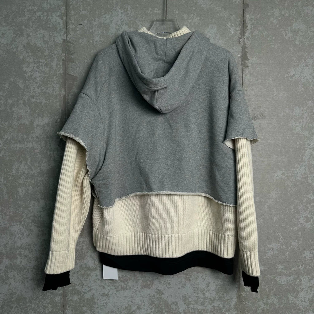 Givenchy Patchwork Fake Two-Piece Zip-Up Hooded Knit Sweater