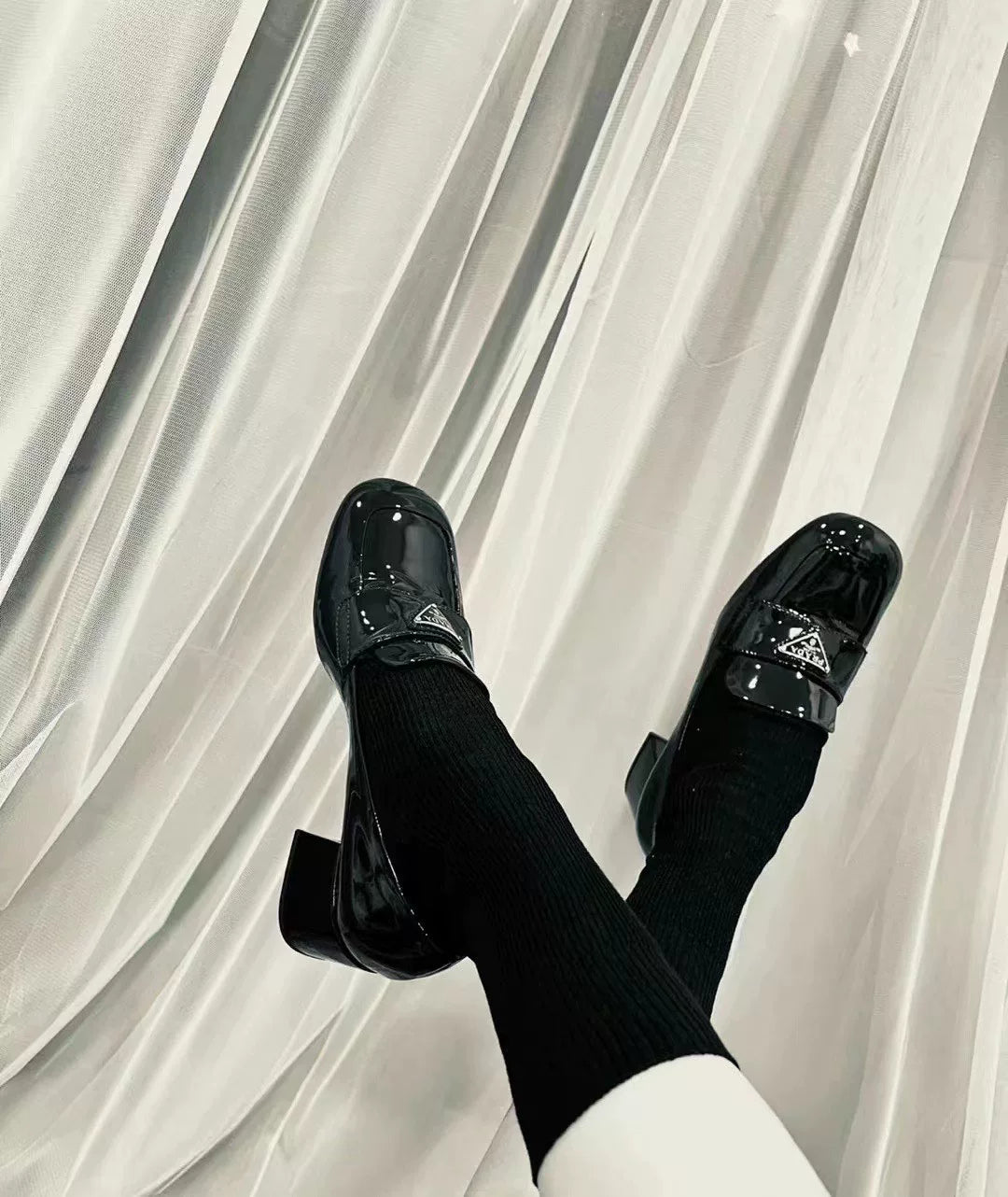 Prada patent leather glossy loafers