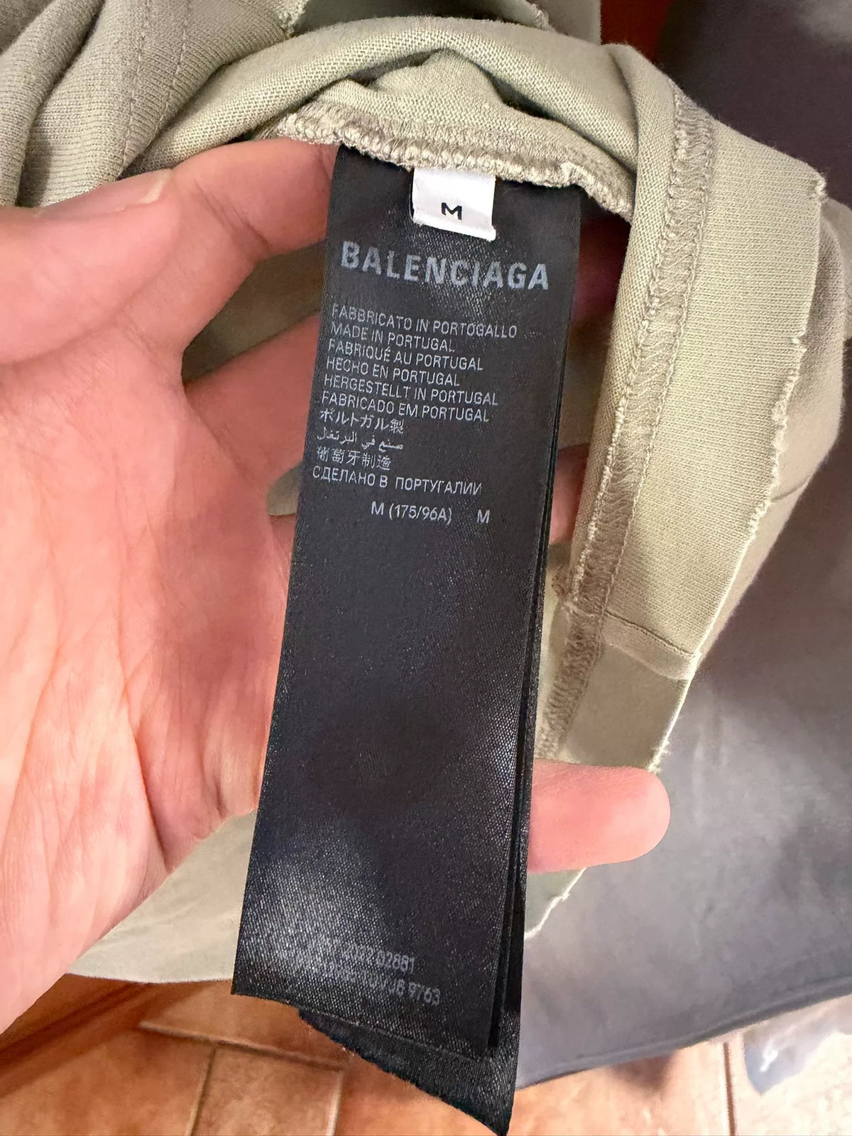 Balenciaga Khaki Front and Back Embroidered Logo Short Sleeve Top