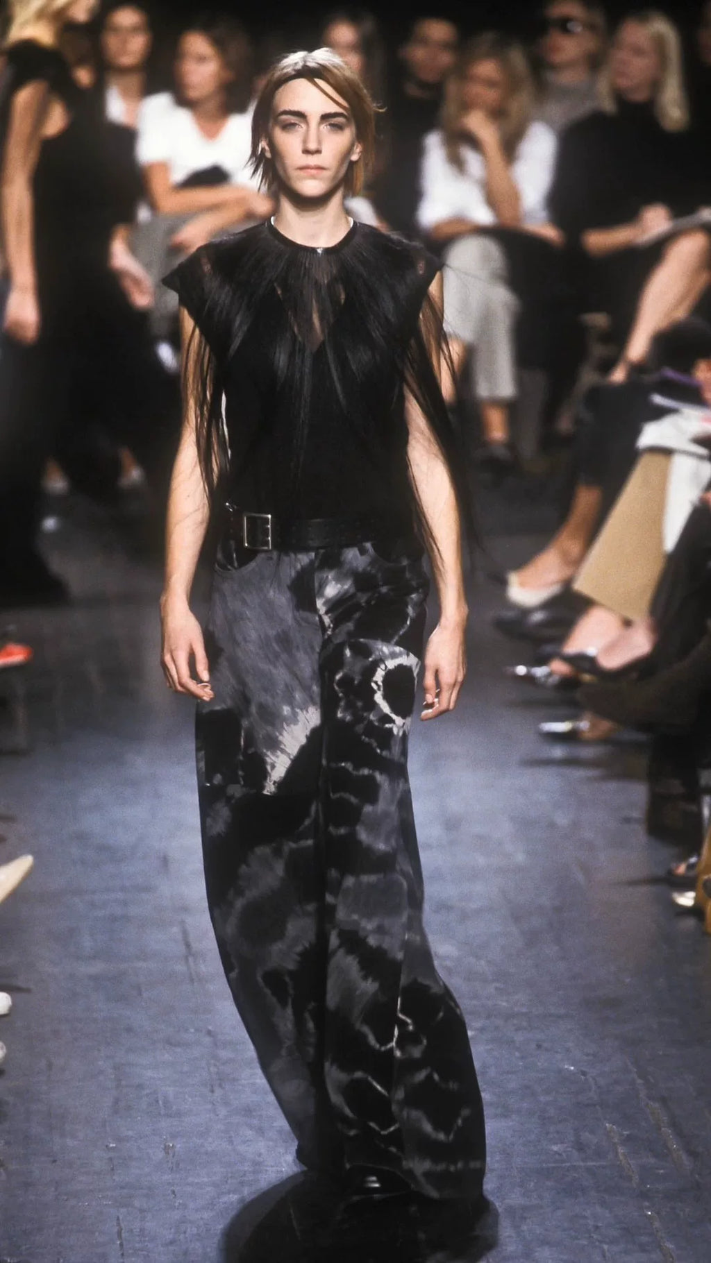 Ann Demeulemeester SS01 Runway Suede Tie-Dye Floor-Length Wide-Leg Pants